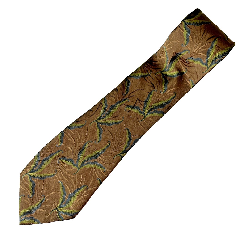Giorgio Armani Cravatte 100% Silk Italian Neck Tie Brown Green Leaf Botanical‎